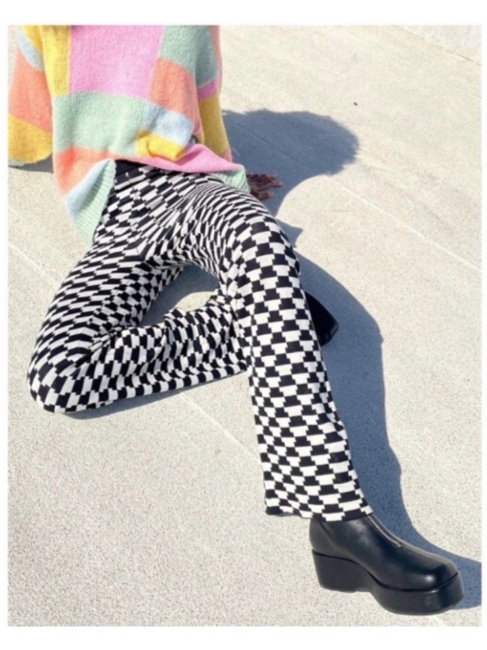 Lisa Says Gah Black & White Checkerboard Straight-Leg knit Pants